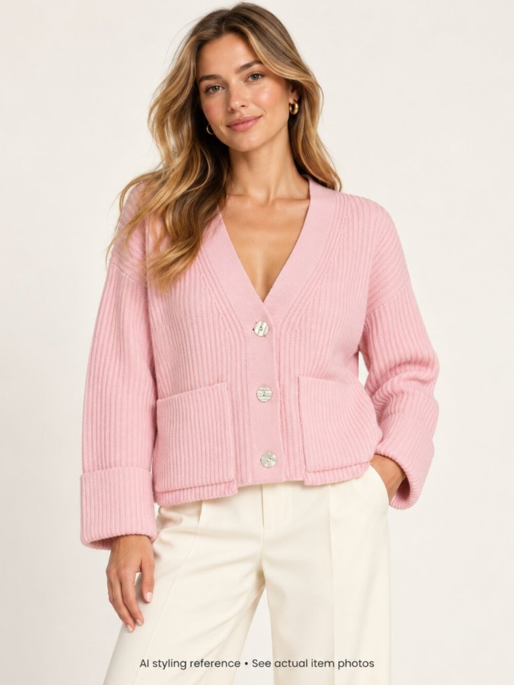 NWT Lovers + Friends Avery Pink Ribbed V-Neck Cardigan Small